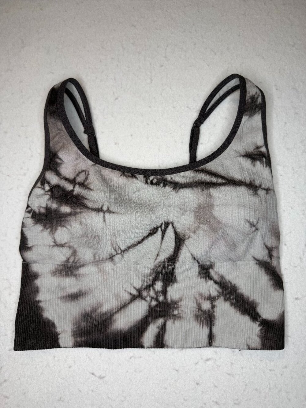 Victoria's Secret PINK Active Cropped Workout Top Medium Gray Tie Dye Seamless